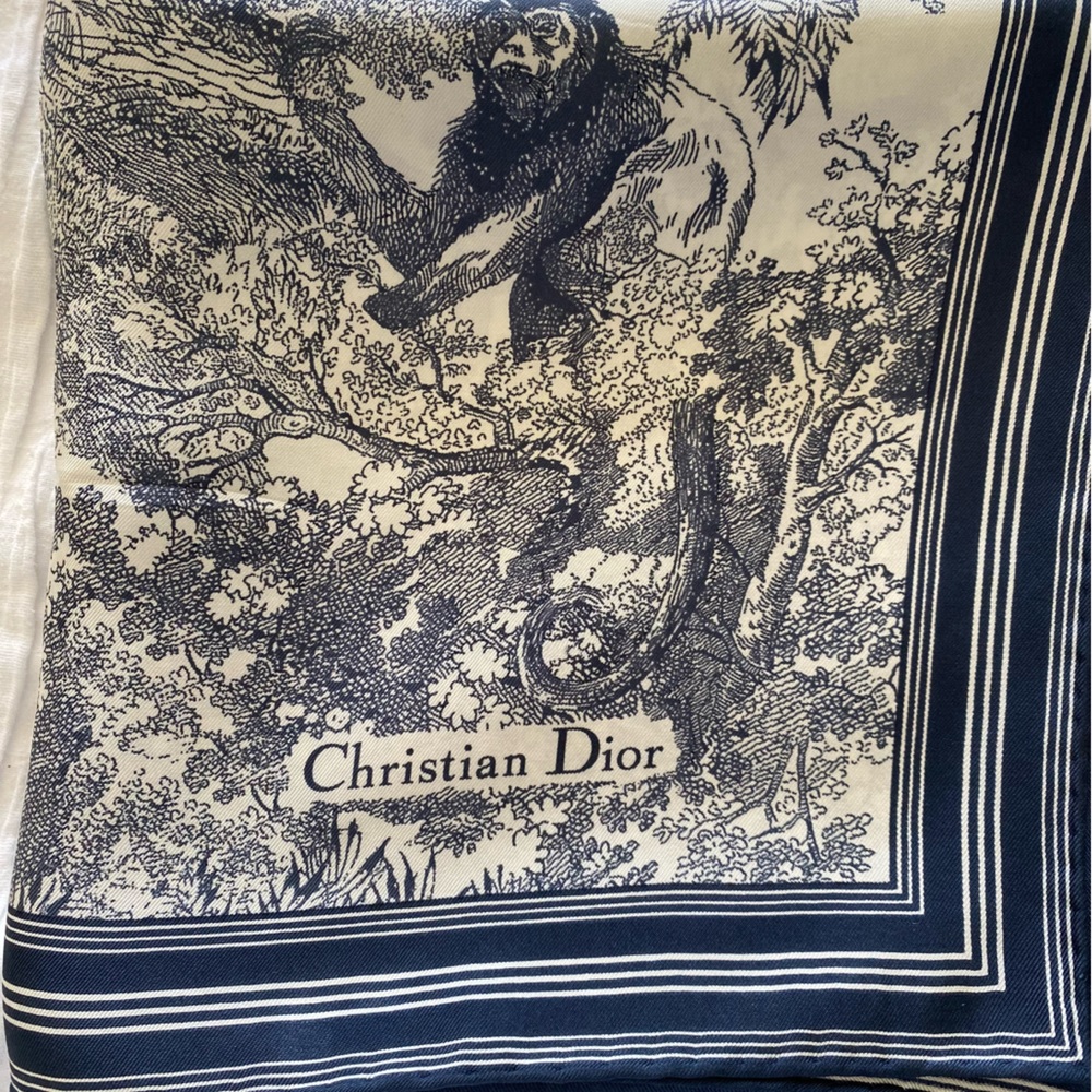 Christian Dior Ivory & Navy Blue Silk Twill